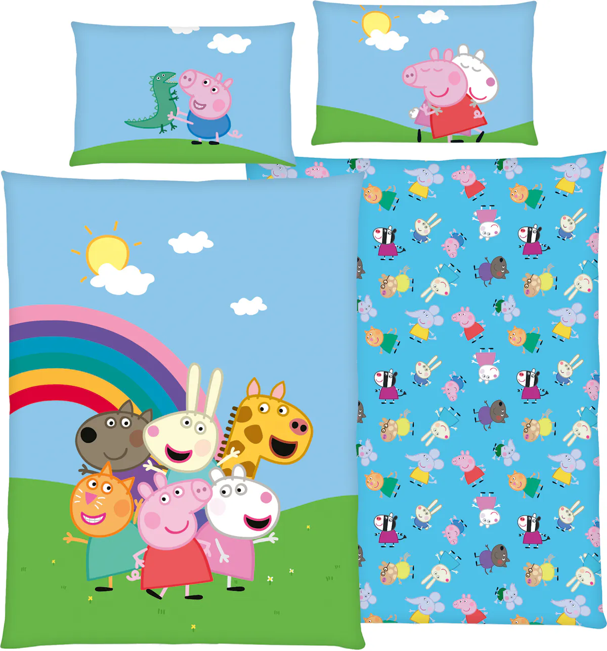 Bettwäsche Peppa Pig «Rainbow»: 100% Baumwolle, Wendebettwäsche für kleine Fans!