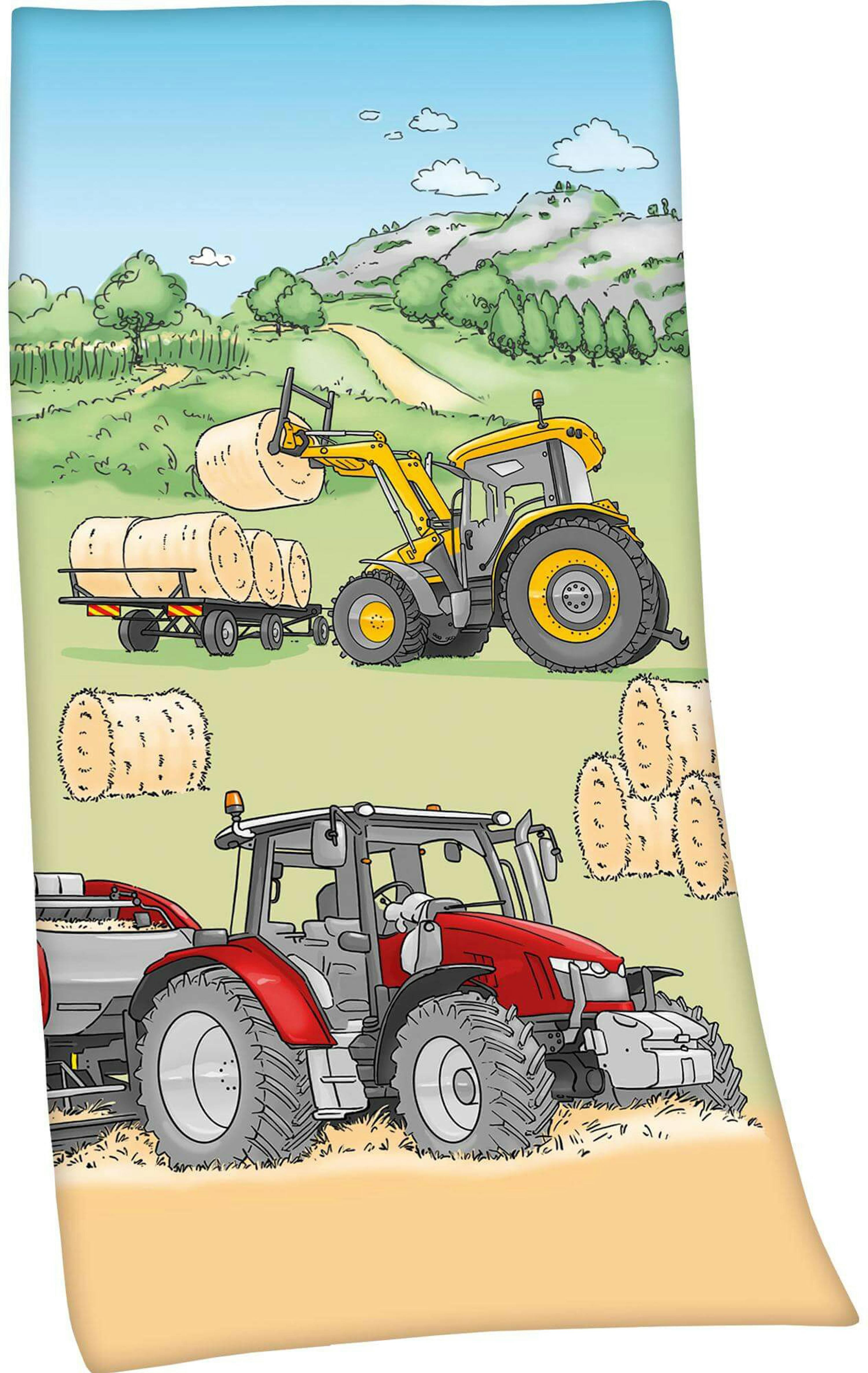 Strandtuch Traktor auf dem Feld