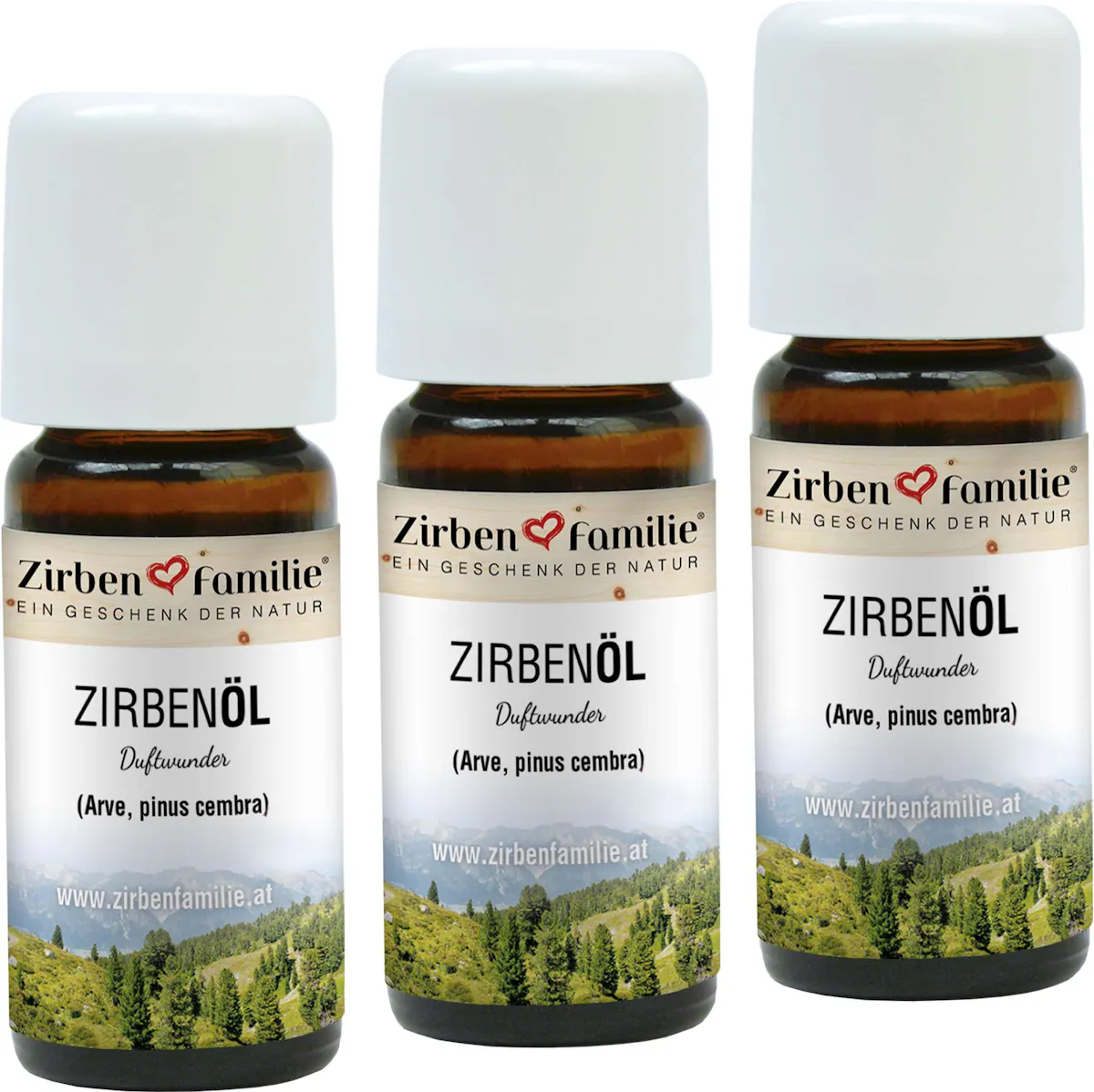 ZirbenÖl 3er-Pack 10 ml von Zirbenfamilie - Intensiver Duft und frische Luft zum attraktiven Set-Preis