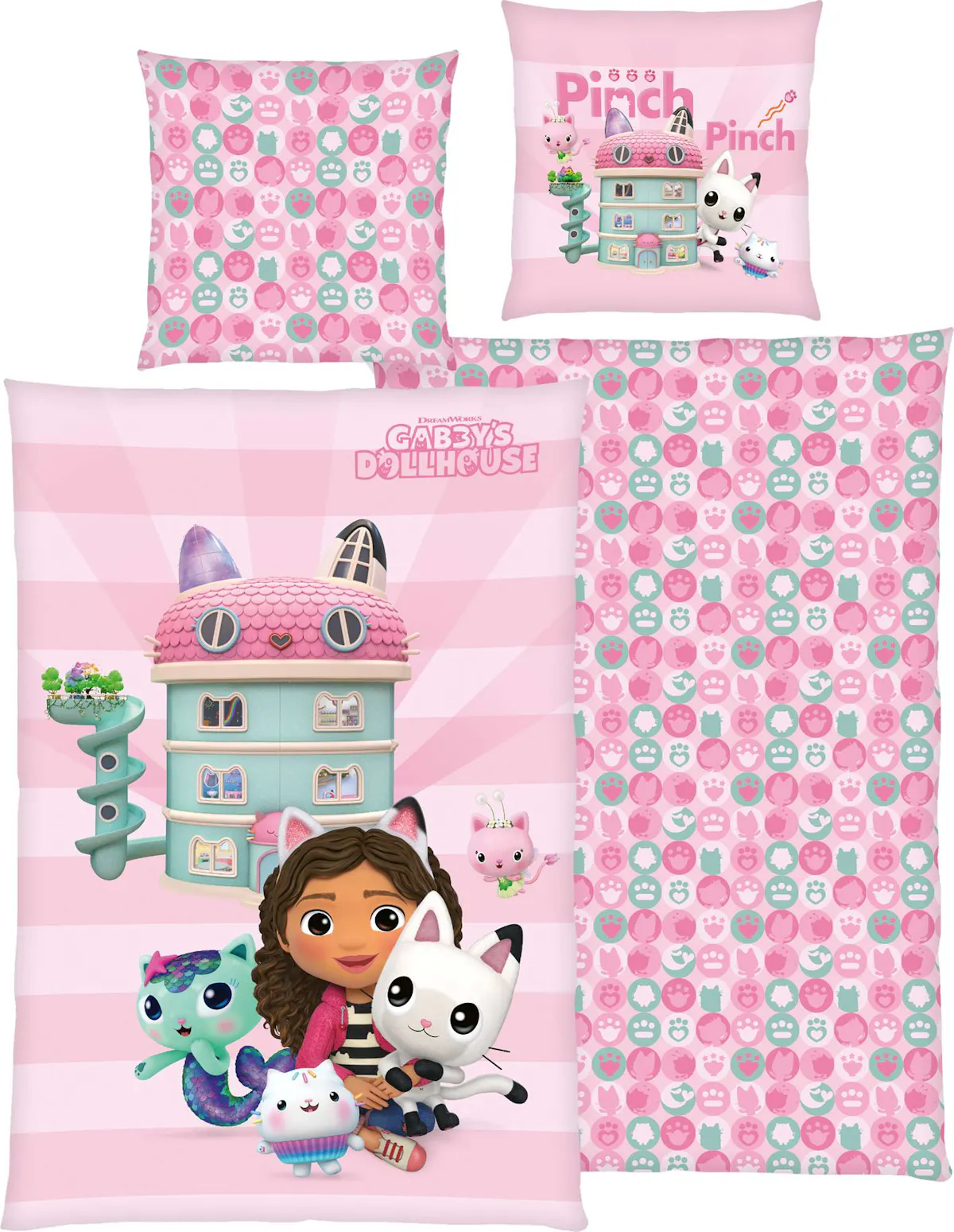 Bettwäsche Gabby's Dollhouse Pinch - Kinderbettwäsche aus Baumwolle mit Reissverschluss
