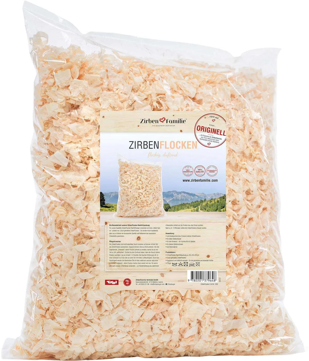Zirbenflocken Nachfüllpackung von Zirbenfamilie - Frische Flocken aus Zirbenholz